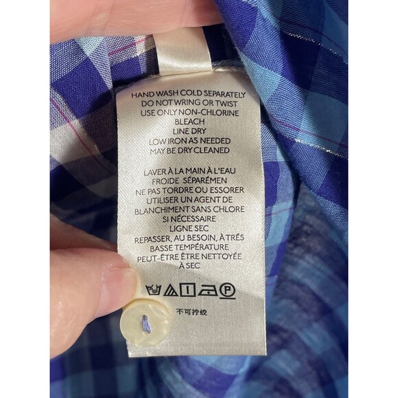 Anthropologie Pilcro Plaid Button Down Shirt Top Ombre Blue Silver Detail Medium - Picture 12 of 12